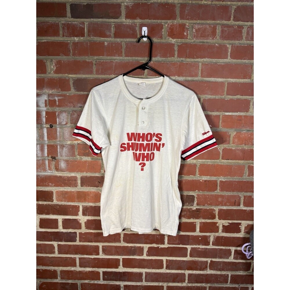 Vintage 80s Wilson Ringer Shirt Who’s Shumin’ Who? Short Sleeve Adult Medium